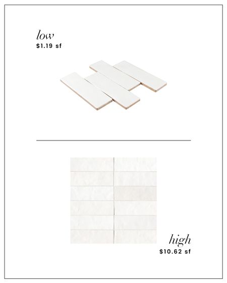 High / low : classic white handmade tile (the budget version is made in Spain and looks nearly identical). Multiple colors and sizes for a timeless look! 

#LTKsalealert #LTKfindsunder50 #LTKhome