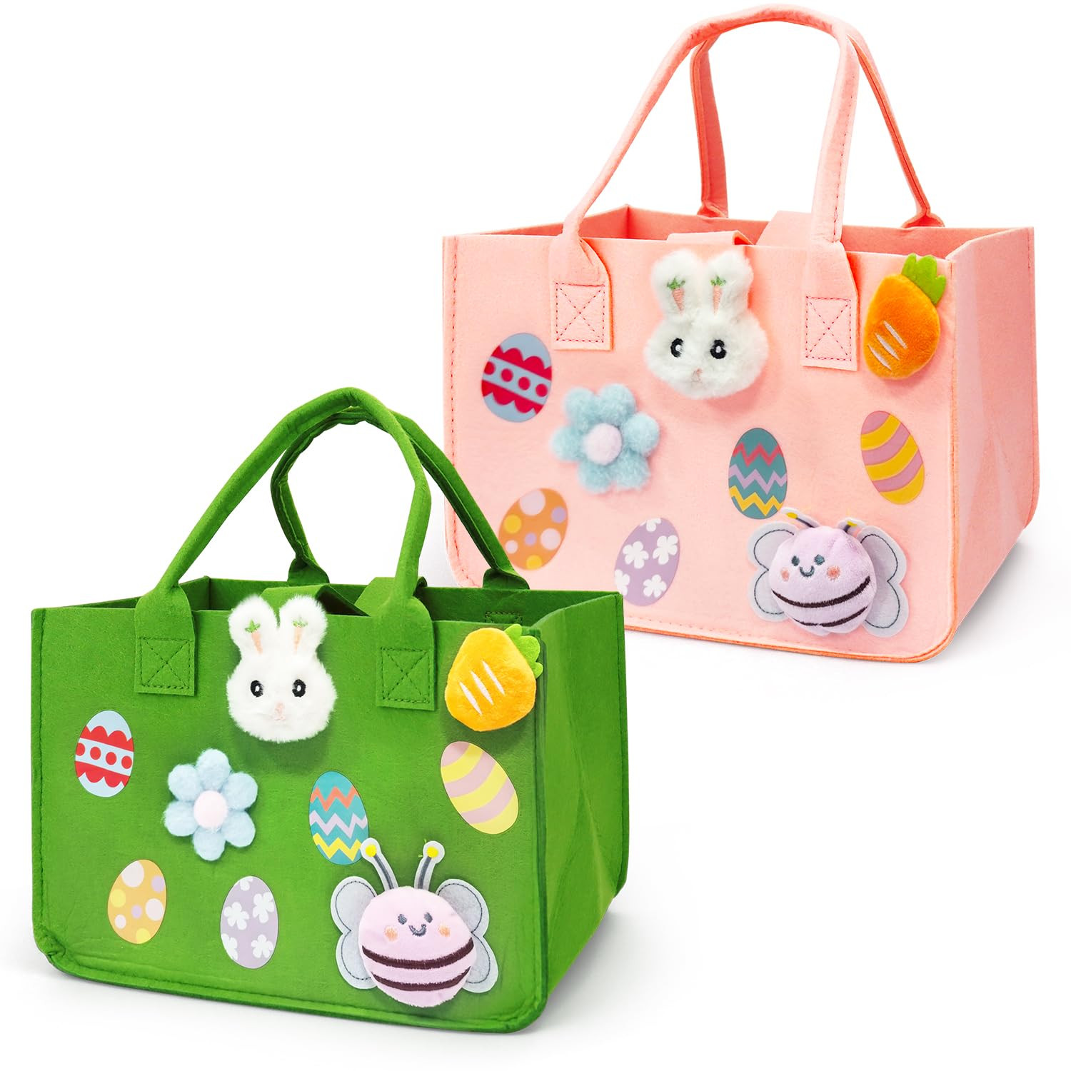 Aviski 2PCS Easter Egg Hunt Bags, Easter Bunny Gift Bags with Handles, Easter Treat Bags, Felt Ea... | Amazon (US)