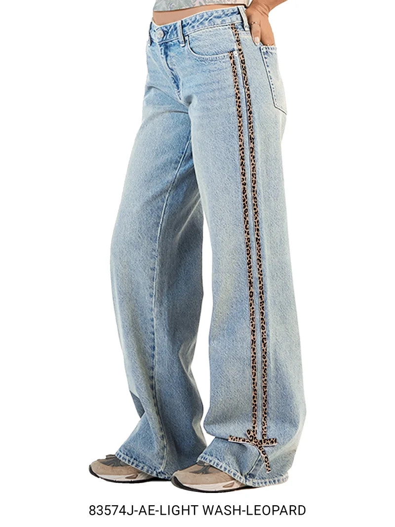 Forever 21 Women's Low Rise Baggy Fit with Side Stripes, Color- Blue, Size-4 | Walmart (US)