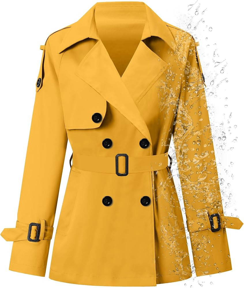 Betusline Women's Double Breasted Short Trench Coat Water-Resistant with Belt, X-Small - XX-Large | Amazon (US)