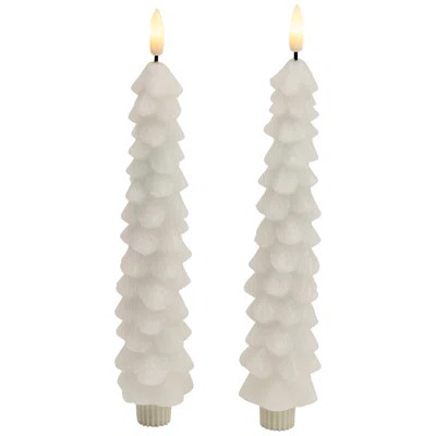 LED Flickering Flameless Wax Tapered Christmas Tree Candles - 9.75" - White - Set Of 2 | Wayfair North America
