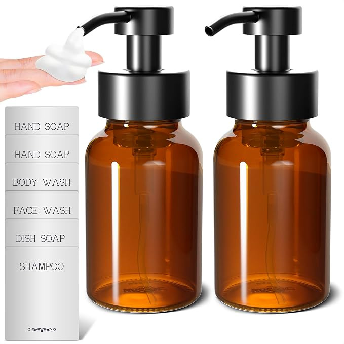 2Pcs Amber Foaming Soap Dispenser Glass - 8.5 Oz Foam Hand Soap Dispenser Glass Foam Soap Dispens... | Amazon (US)