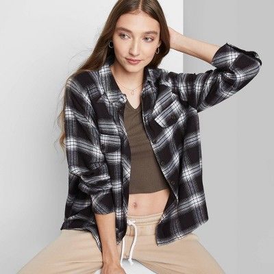 Women's Raglan Long Sleeve Button-Down Hi-Low Flannel Shirt - Wild Fable™ | Target