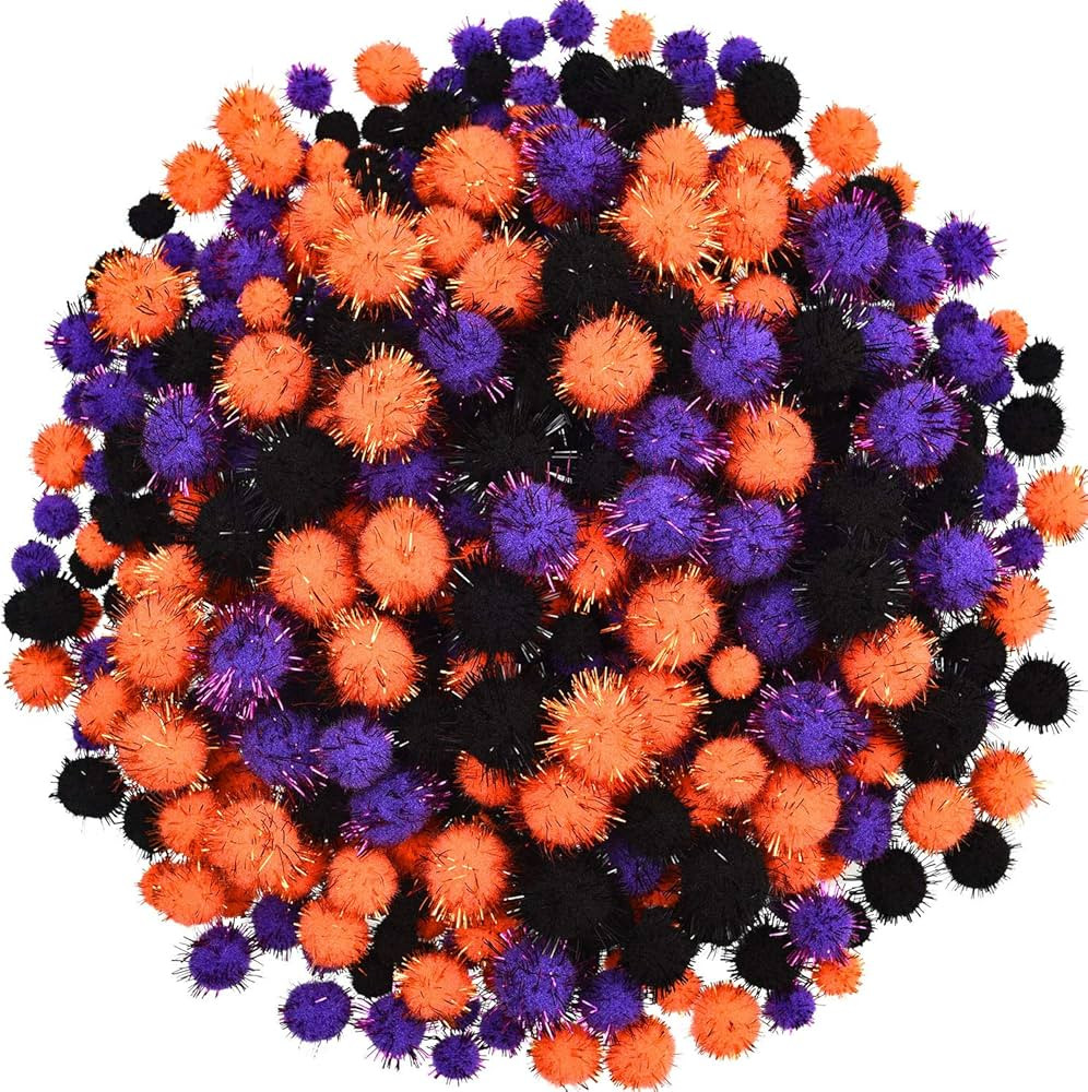 600 Pieces Halloween Pom Poms Assorted Glitter Pom Poms Fluffy Balls for Halloween DIY Crafts Par... | Amazon (US)