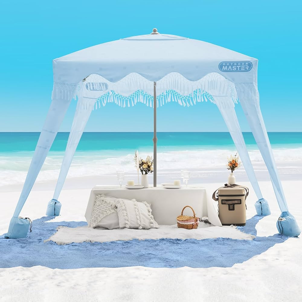 OutdoorMaster Beach Cabana with Fringe, Portable 6' x 6' Beach Canopy, Easy Set Up Beach Shelter,... | Amazon (US)
