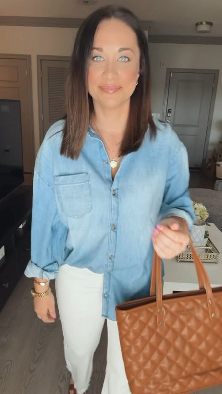 Oversized chambray shirt 

#LTKfindsunder50 #LTKsalealert #LTKstyletip