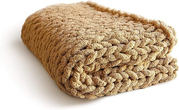 MONKSIE Luxury Chunky Knit Blanket with Plush Chenille Knitted Fabric, 47” x 59”, Soft and Wa... | Amazon (US)