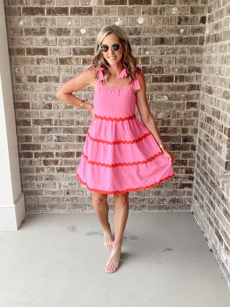 Amazon summer dress with tie sleeves and Rick rack comes in multiple colors wearing a size small. Linked up Amazon shoe options.

#LTKOver40 #LTKSeasonal #LTKStyleTip