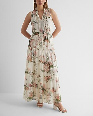Floral V-Neck Tiered Maxi Dress | Express
