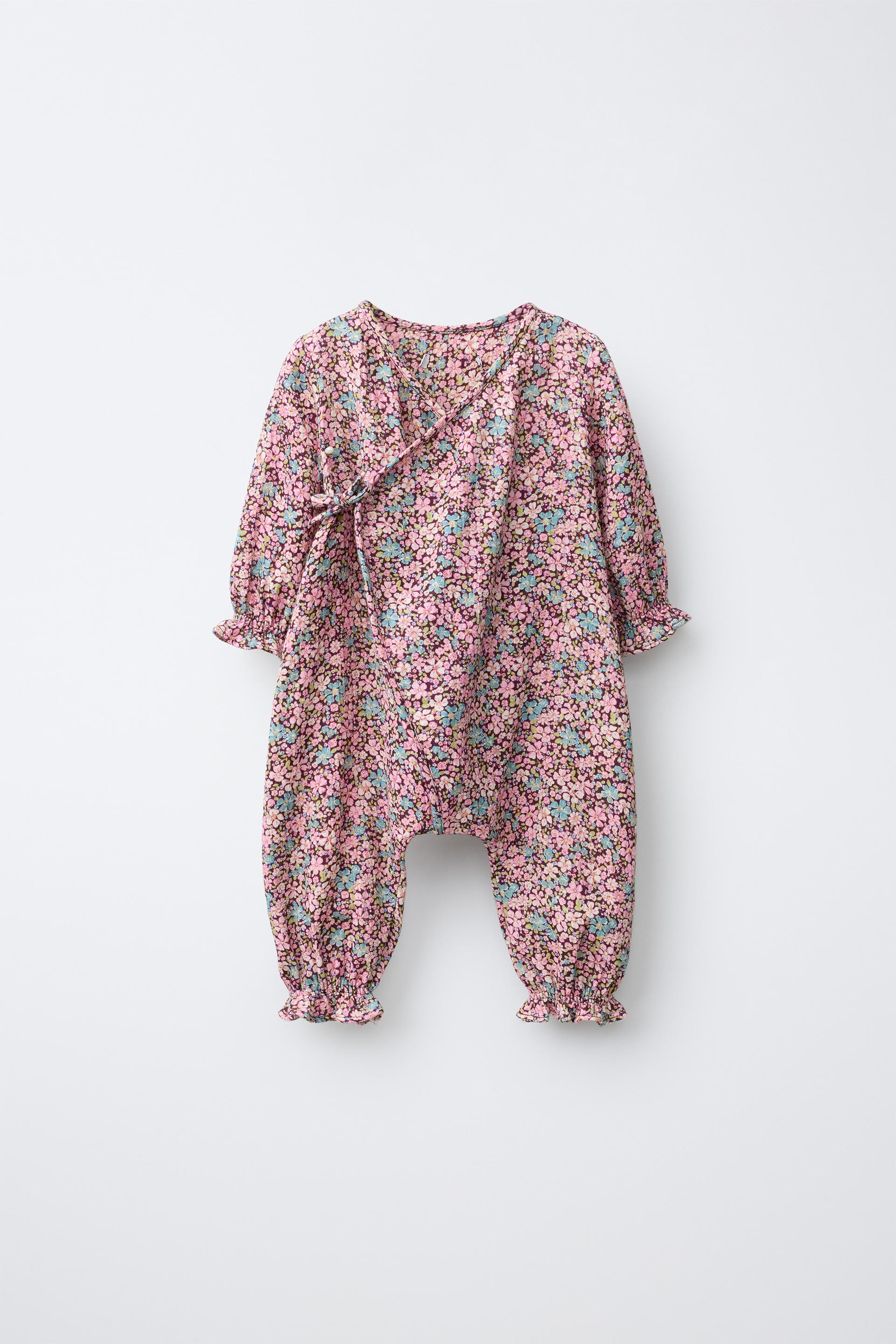 Zara - Floral Print Kimono Jumpsuit - Pink - 3-6 Months (26,8 Inches) - Kids | Zara US