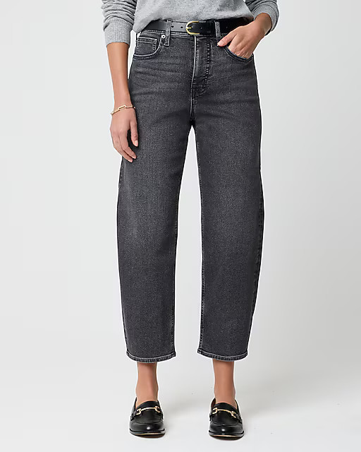 Petite washed black barrel-leg jean in all-day stretch | J.Crew Factory