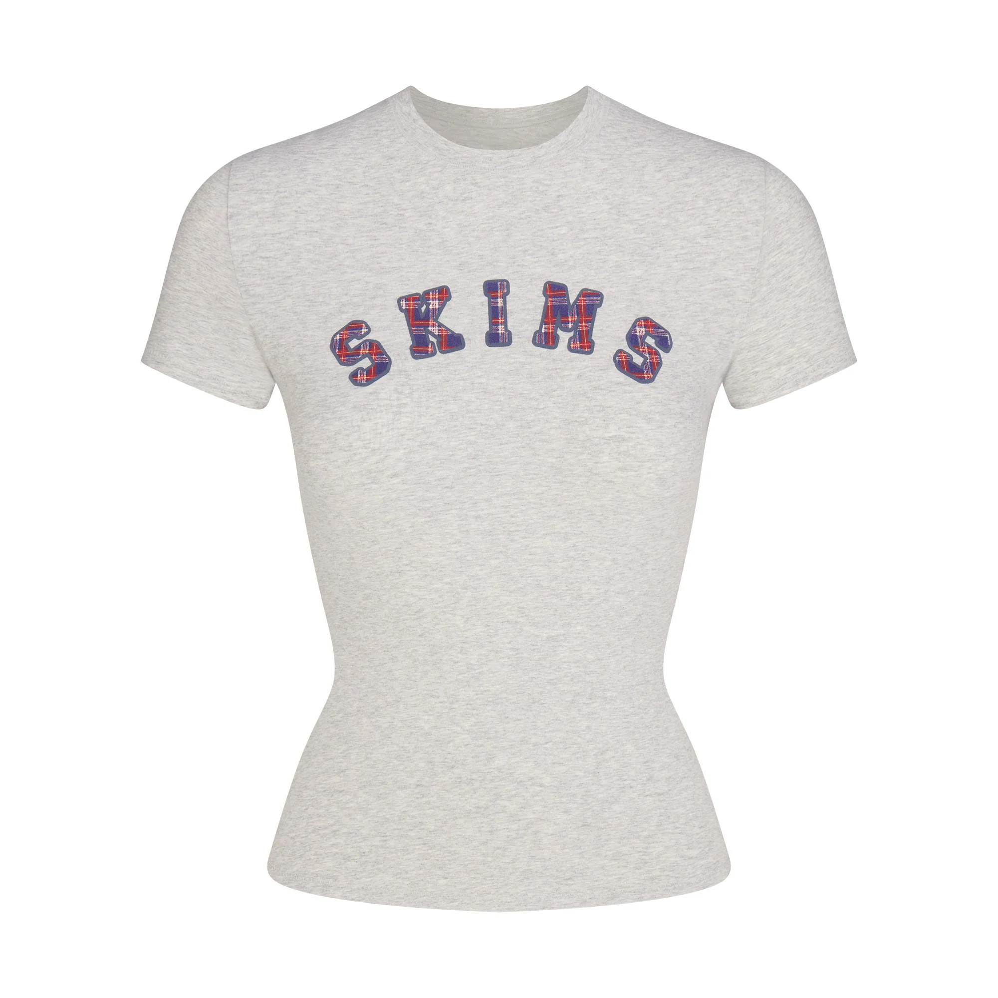 COTTON JERSEY LOGO T-SHIRT | LIGHT HEATHER GREY ARCHED SKIMS PLAID | SKIMS | SKIMS (US)