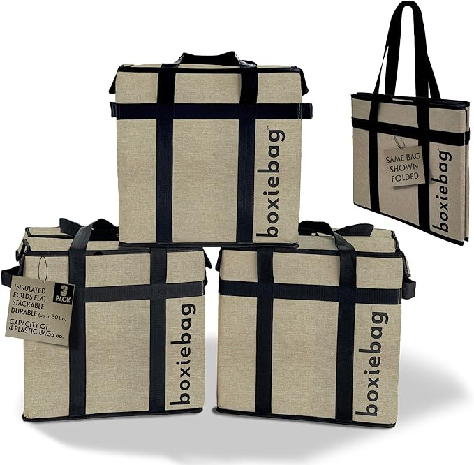 Deluxe - Natural - 3 Pack. Collapsible Insulated Reusable Bag Box. | Amazon (US)