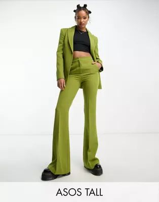 ASOS DESIGN Tall flare suit pants in moss | ASOS (Global)