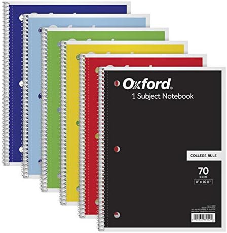 Amazon.com: Oxford Spiral Notebook 6 Pack, 1 Subject, College Ruled Paper, 8 x 10-1/2 Inch, Color... | Amazon (US)