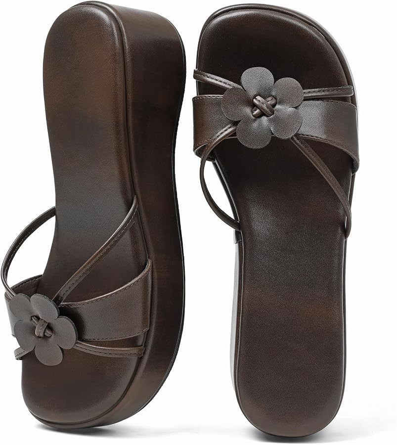 Accloris Platform Sandals Women Chunky Floral Wedge Sandals Comfortable Strap Square Toe Slip On ... | Amazon (US)