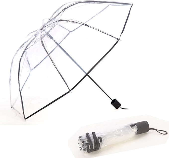 WerFamily Clear Transparent Folding Auto Open/Close Umbrella w Reinforced Steel Ribs (Black Rim) ... | Amazon (US)