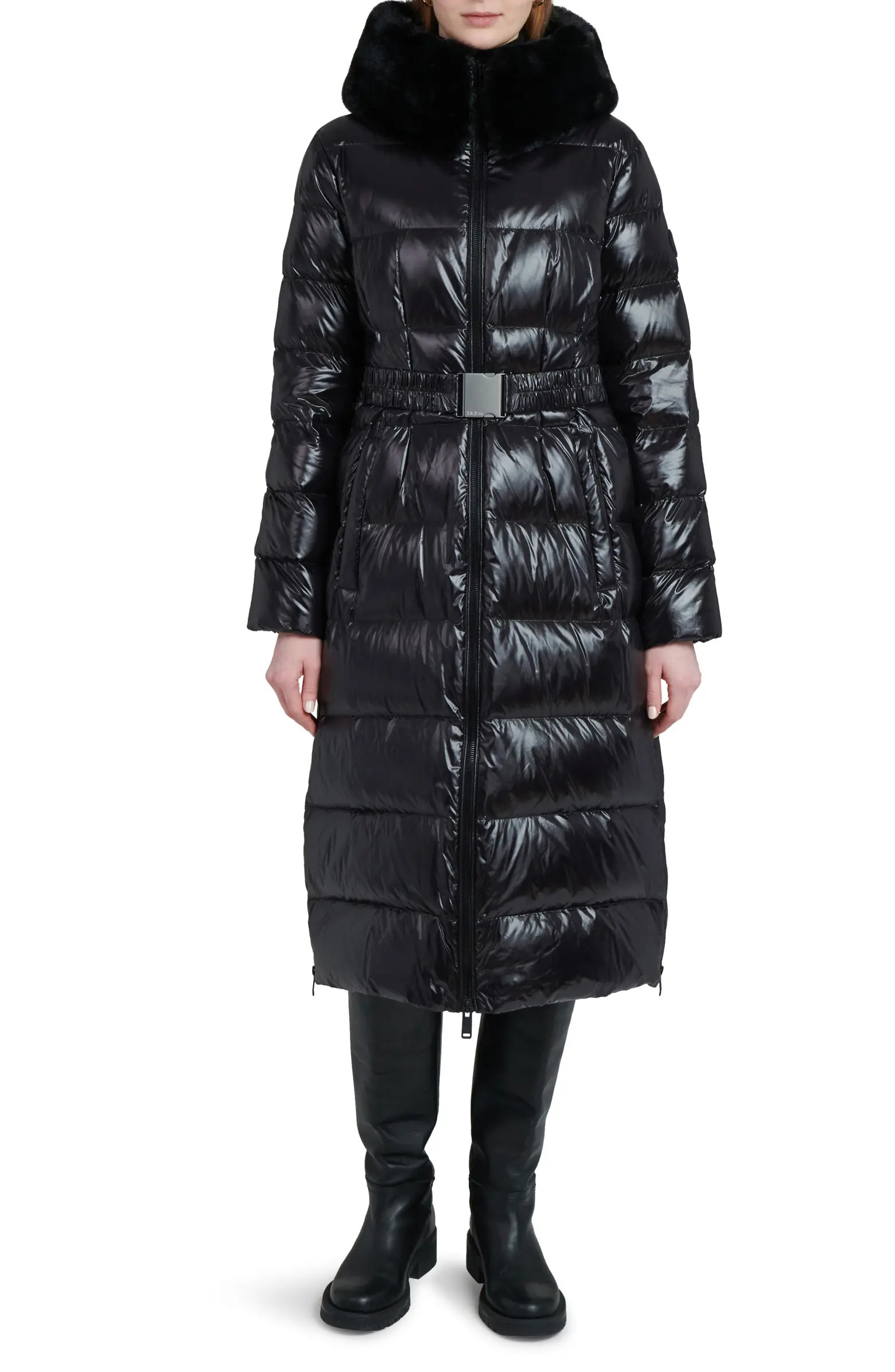 Lexi Water Resistant Hooded Nylon Down Puffer Coat with Faux Fur Trim | Nordstrom