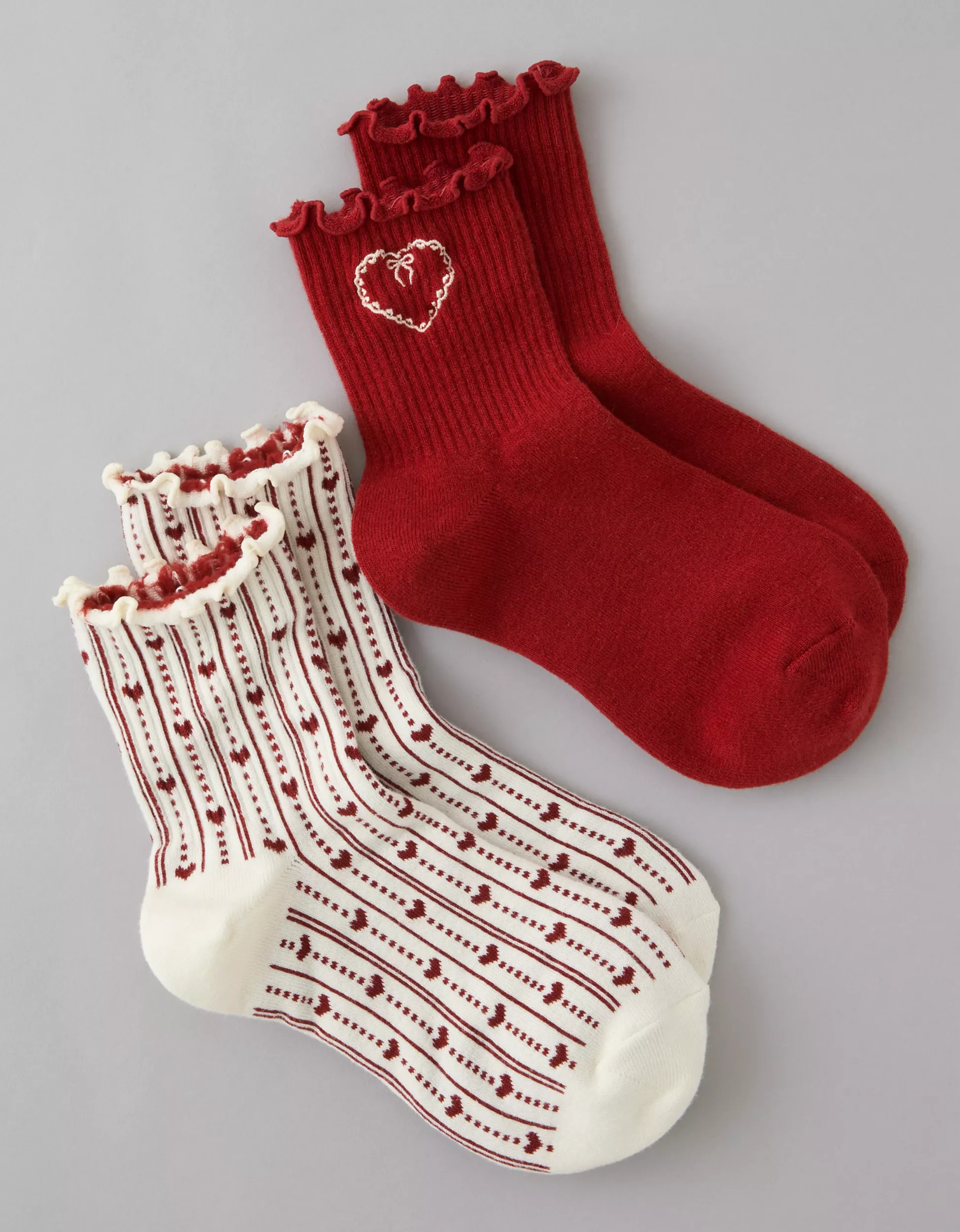 AE Valentine's Day Cropped Crew Socks 2-Pack | American Eagle Outfitters (US & CA)