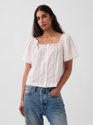 Lace-Trim Square-Neck Swing Top | Gap (US)
