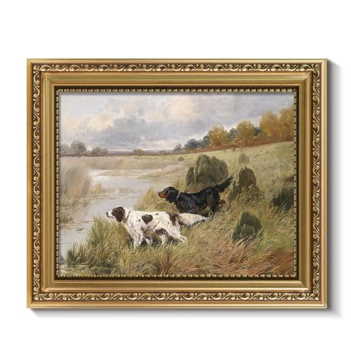 ARPEOTCY Vintage Gold Framed Wall Art, Retro River Dog Landscape Paintings, 8x10 inch Small Canvas Prints Artwork with Antique Frame, Victorian Wall Picture Decor for Room Gallery Living Room Shelf | Amazon (US)
