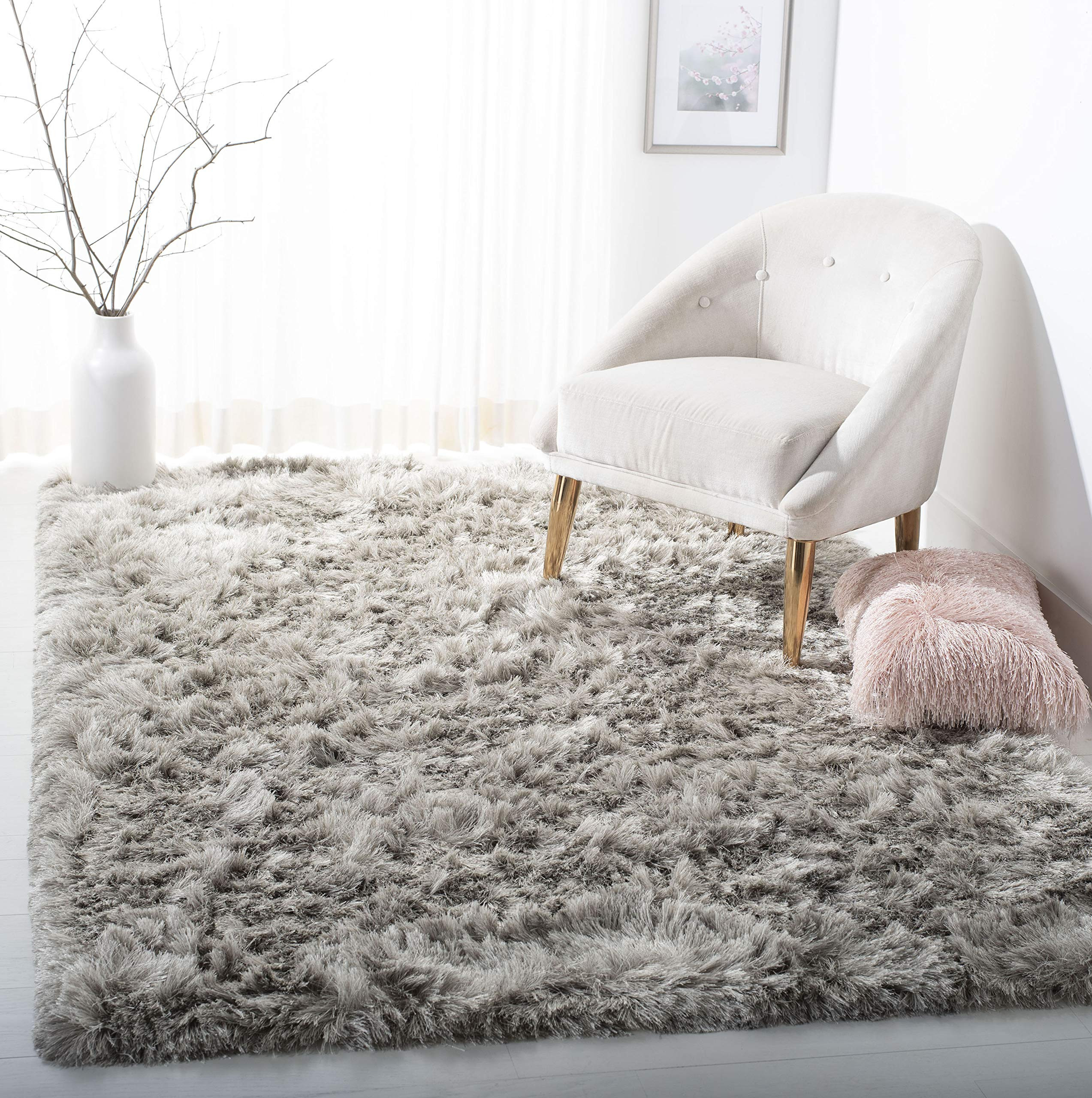 SAFAVIEH Ocean Shag Collection Accent Rug - 4' x 6', Light Grey, Handmade Solid, 2.4-inch Thick I... | Amazon (US)