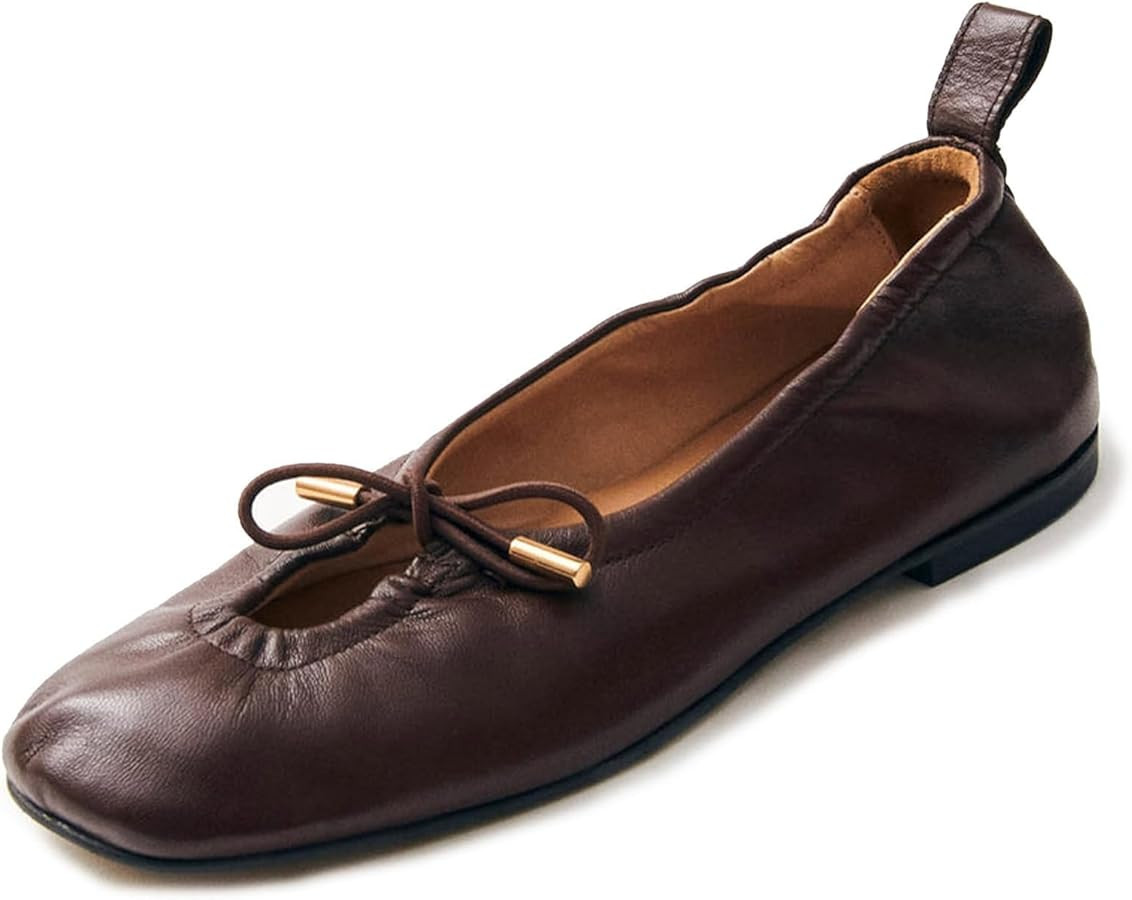 Womens Bow Ballet Flats Cute Square Toe Lace Up Bow Mary Jane Flats Slip On Casual Mary Ballerina... | Amazon (US)