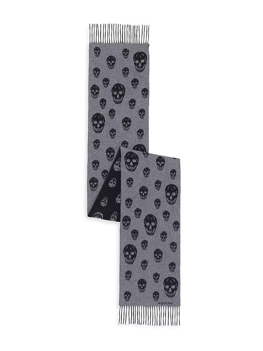 Men's SC Double-Faced Skull Wool-Cashmere Scarf - Graphite Black | Saks Fifth Avenue