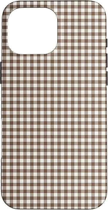 Dark Espresso Gingham Aesthetic Pattern Brown Checkered Case for iPhone 16 Pro Max | Amazon (US)