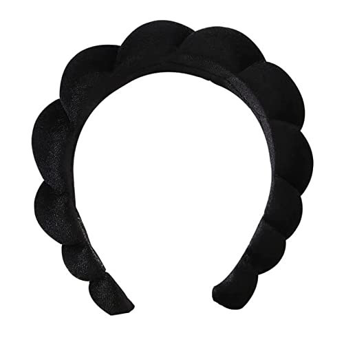 Ycfish Puffy Makeup Headband Spa Headbands for Women Sponge & Terry Towel Cloth Fabric Cute Skincare Headband for Face Washing, Makeup Removal, Shower, Facial Mask (Black) | Amazon (UK)