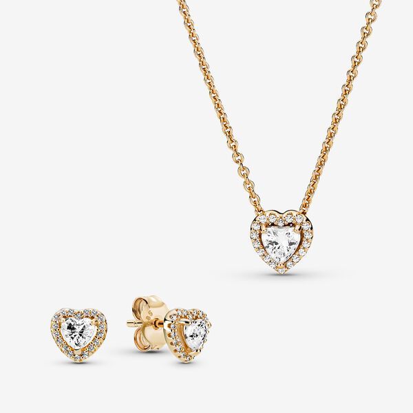 Elevated Hearts of Gold Necklace and Earring Set | Pandora (US)