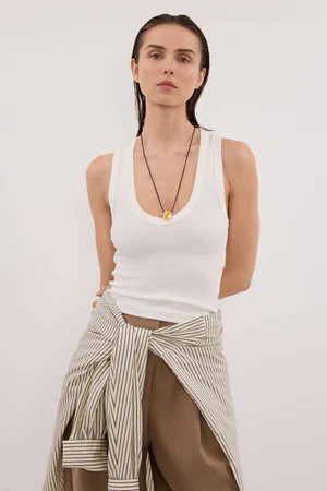 YASMIN OFF WHITE SLEEVELESS KNIT TANK | DISSH