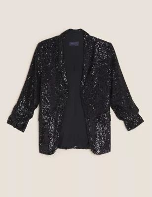 Sequin Ruched Sleeve Blazer | M&S Collection | M&S | Marks & Spencer (UK)