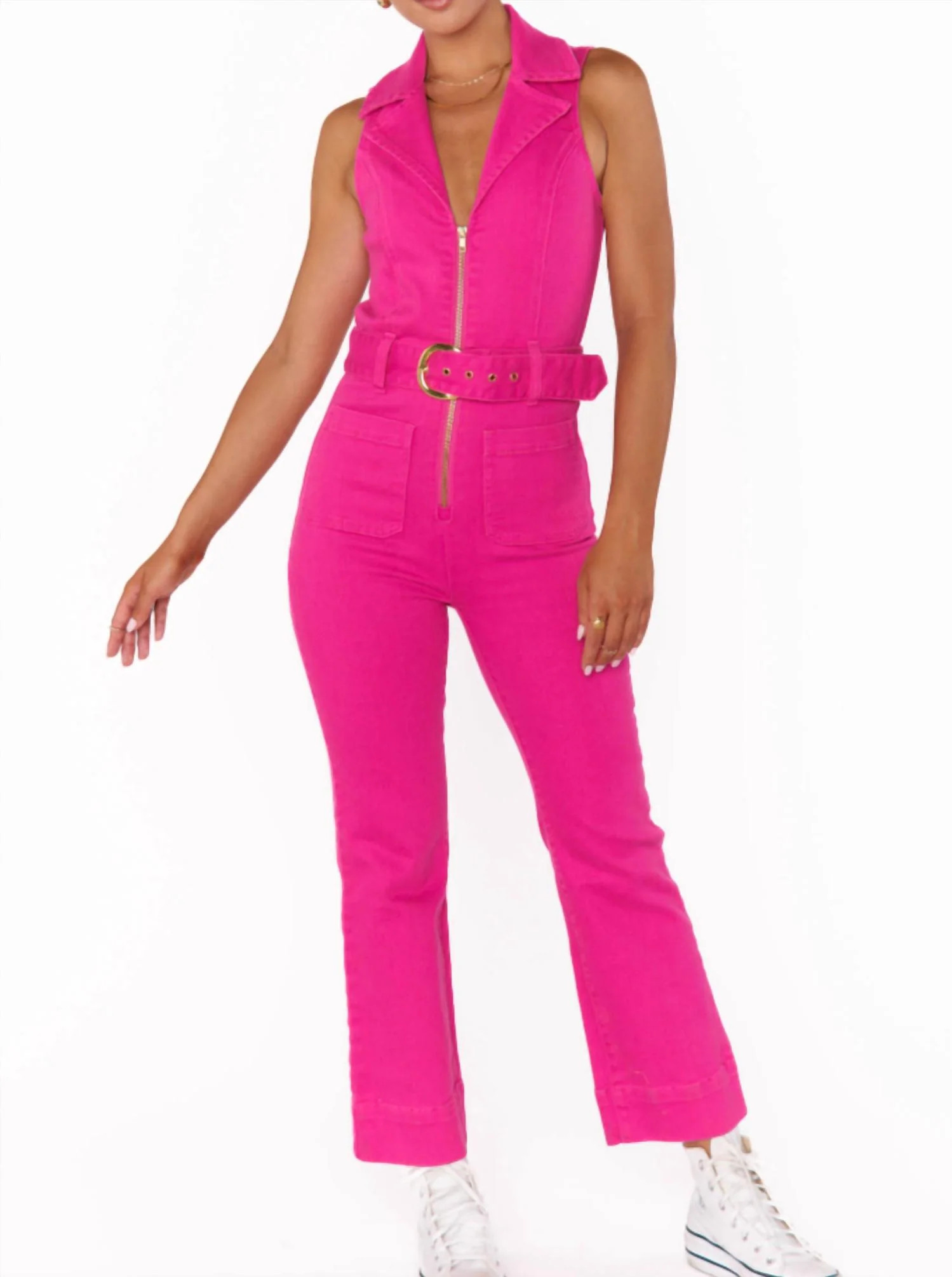 Jacksonville Cropped Jumpsuit In Hot Pink | Shop Simon