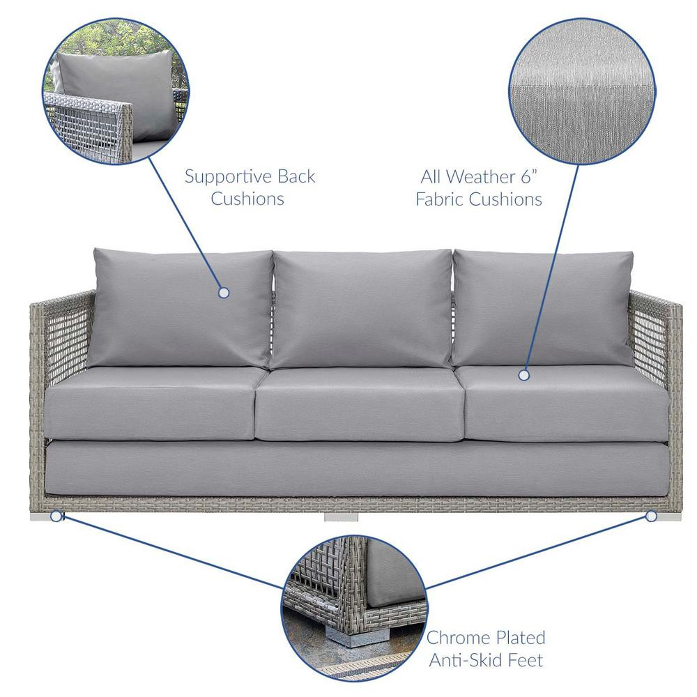 Aura Gray Wicker Outdoor Sofa with Gray Cushions | The Home Depot