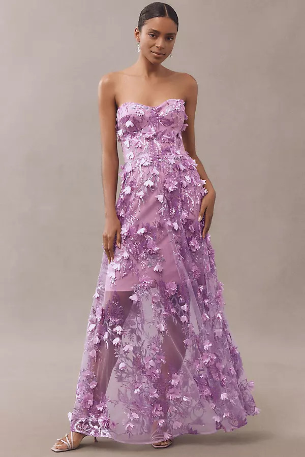 Dress The Population Melissa Strapless Sequin Floral Appliqué Maxi Dress | Anthropologie (US)