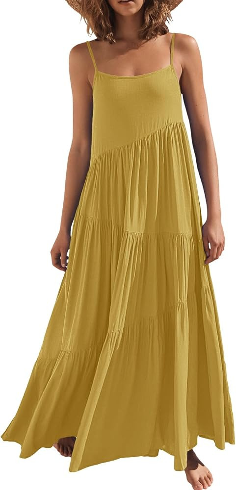 ANRABESS Women Summer Casual Loose Sleeveless Sundress Spaghetti Strap Flowy Boho Linen Beach Vac... | Amazon (US)
