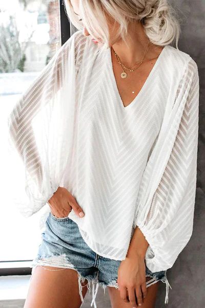 Kaleigh Long Sleeve Ruching V-neck Top | Cupshe APAC