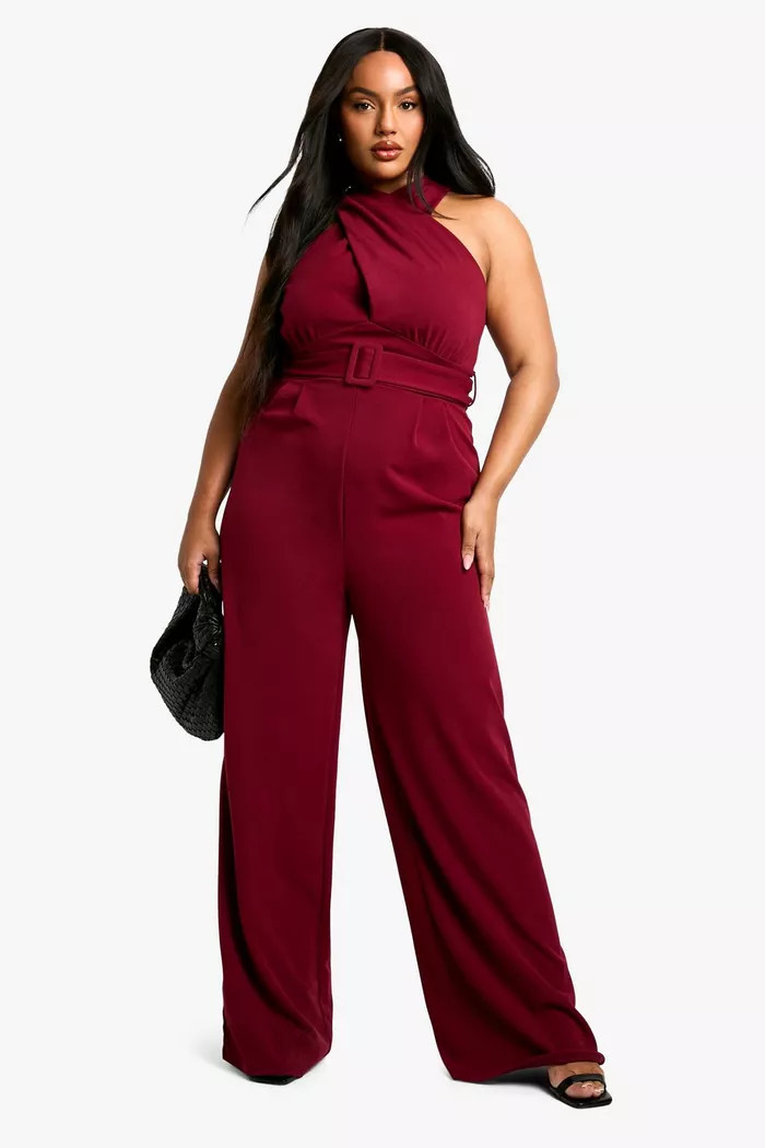 Plus Cross Over Wrap Belt Wide Leg Jumpsuit | boohoo (US & Canada)