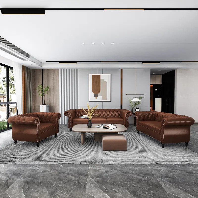 Brisny 3 - Piece Faux Leather Living Room Set | Wayfair North America