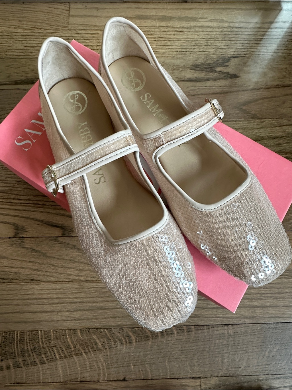 Sam & Libby Pink Sequin Mary Jane Flats With Gold Buckle | Poshmark