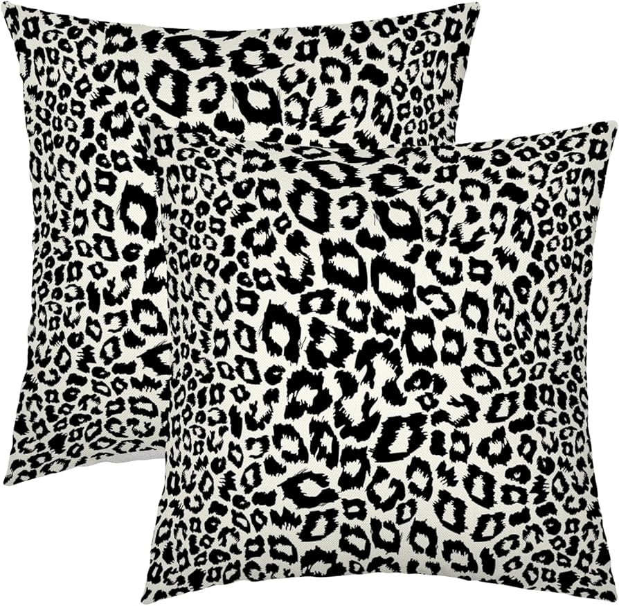 Black Leopard Print Pillow Covers 20x20 Inch Set of 2 Cheetah Animal Spots Decorative Throw Pillo... | Amazon (US)