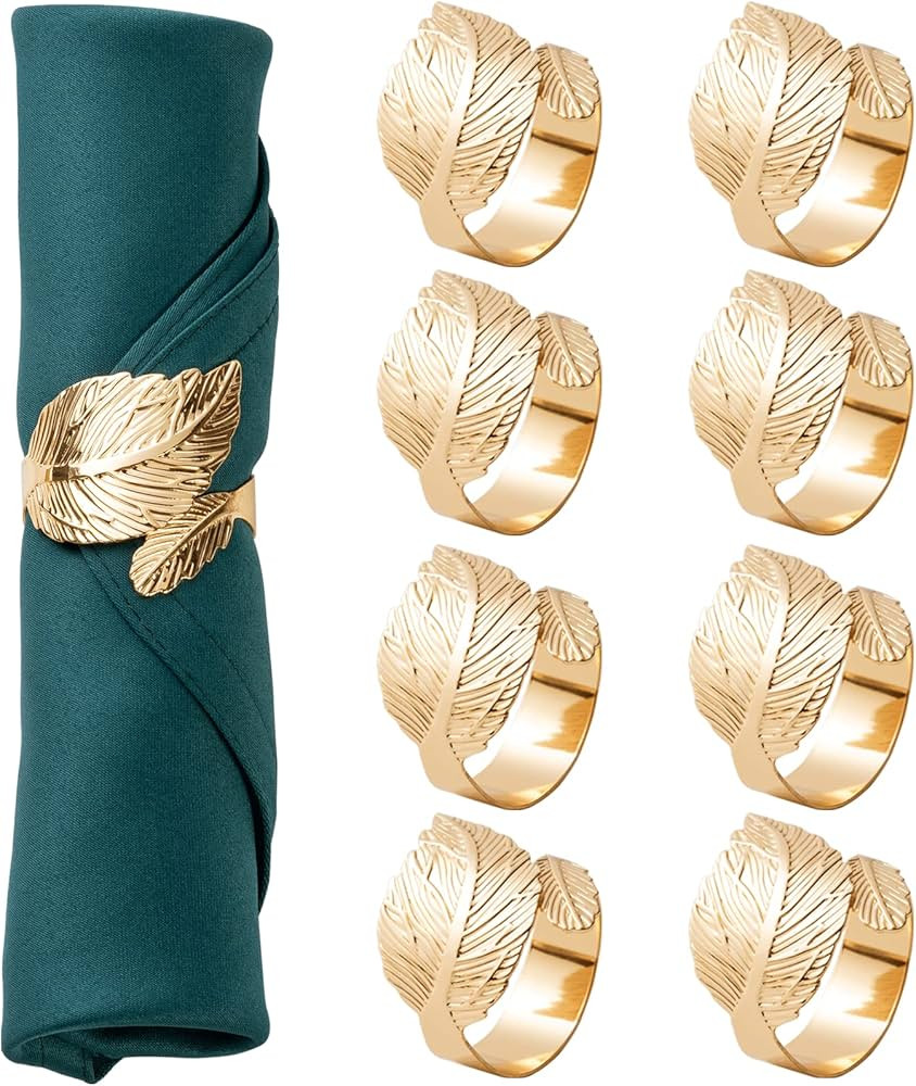 Gold Leaf Napkin Rings Set of 8, Metal Material | Amazon (US)