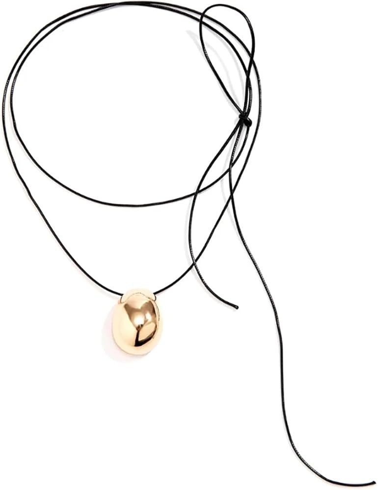Gold Oval Pendant Necklace Minimalist Dainty Chunky Bold Necklace for Women | Amazon (US)