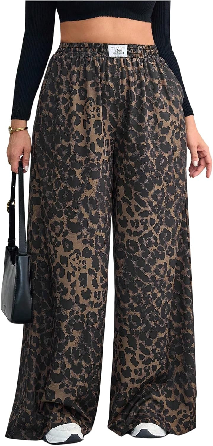 SOLY HUX Women's Plus Size Leopard Cheetah Print Baggy Wide Leg Pants | Amazon (US)