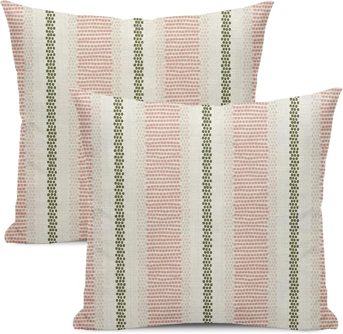 Boho Pillow Covers 18x18 Set of 2 Sage Green Pink Stripe Polka Dot Throw Pillow Covers Outdoor De... | Amazon (US)