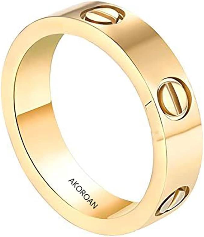 AKOROAN Love Rings for Women 18k Gold Titanium Steel Stainless Steel Band Friendship Ring - Perfe... | Amazon (US)