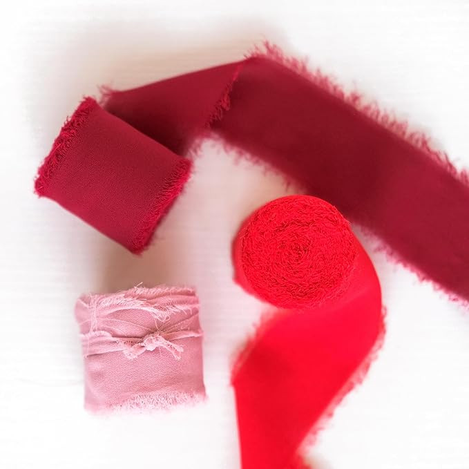 3 Rolls Handmade Fringe Chiffon Silk Ribbon Set for Wedding Invitations Bridal Bouquets Gifts Wra... | Amazon (US)