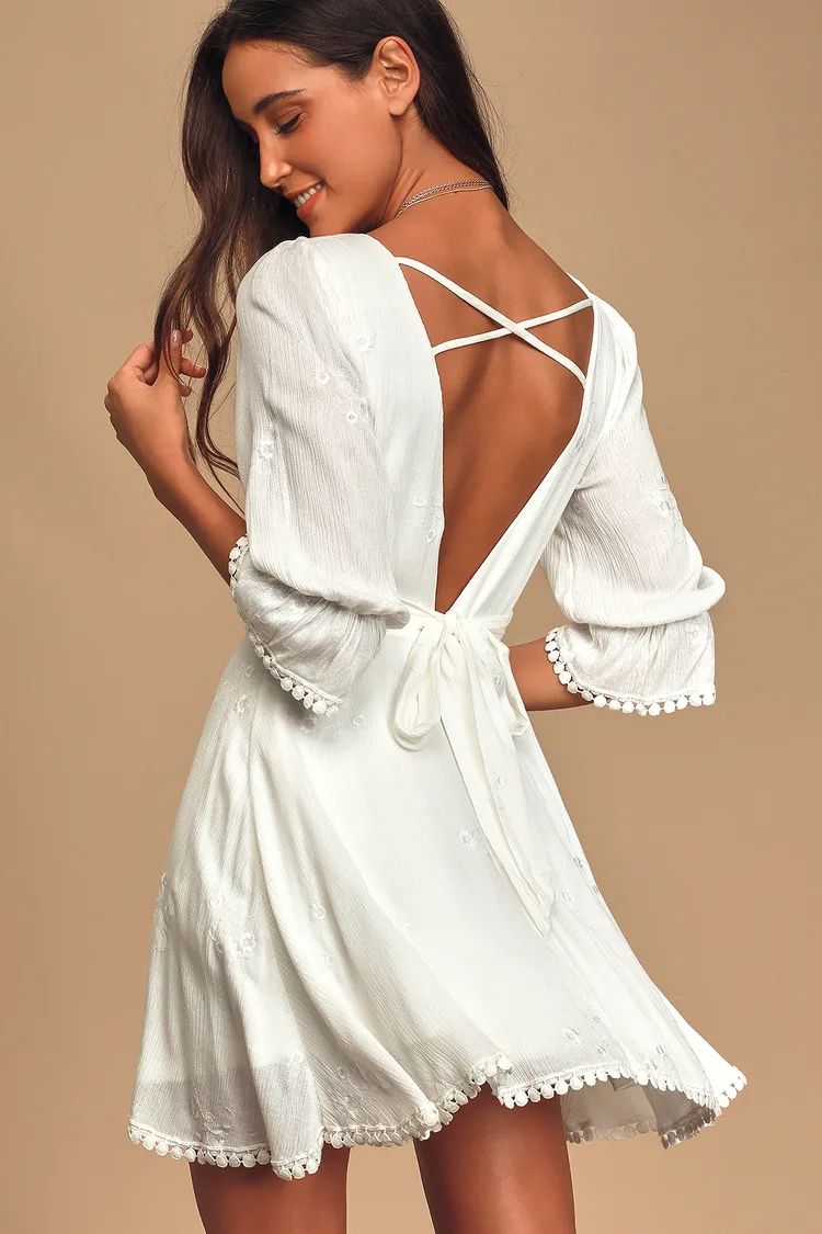 In the Meadow White Embroidered Backless Mini Dress | Lulus (US)