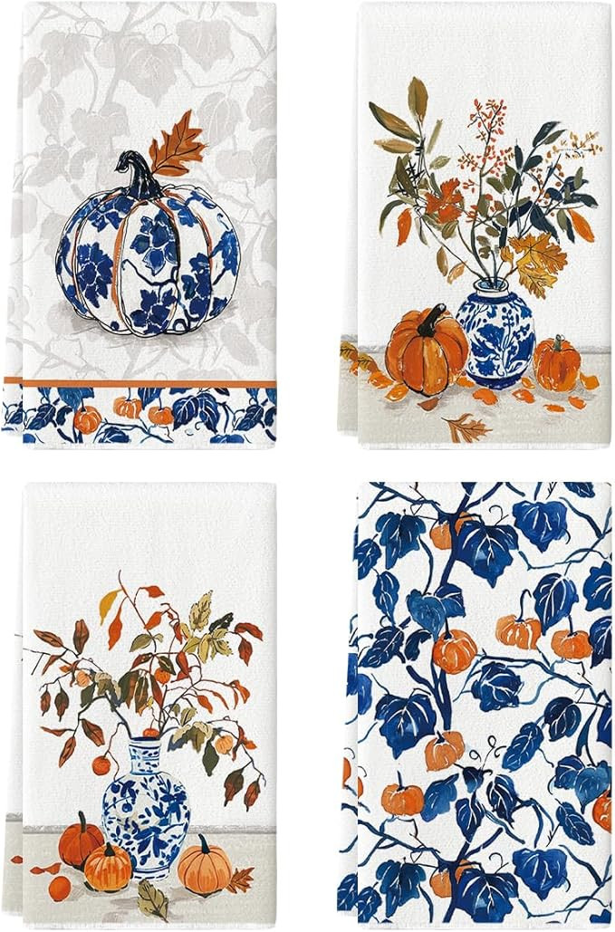 Artoid Mode Blue Vase Pumpkin Fall Kitchen Towels Dish Towels, 18x26 Inch Autumn Floral Leaves De... | Amazon (US)